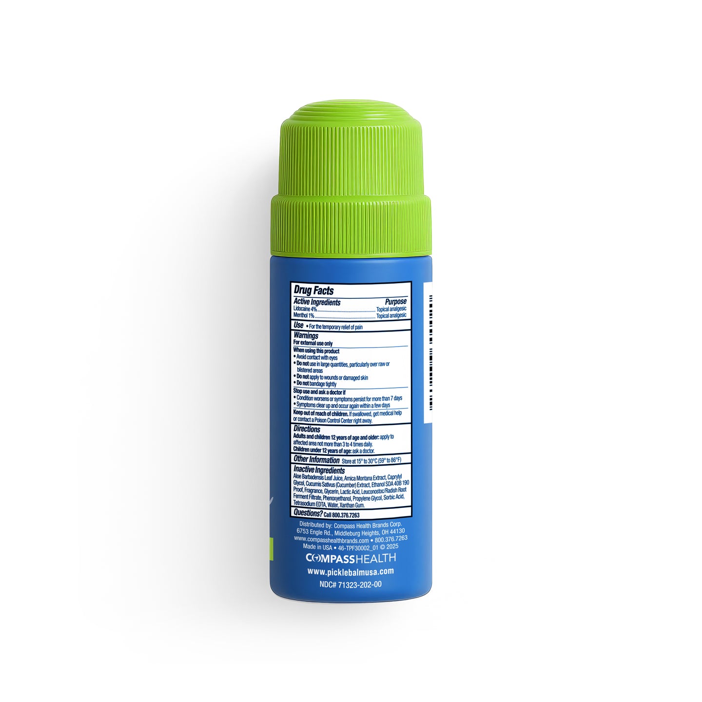 Blue bottle with green cap on a white background