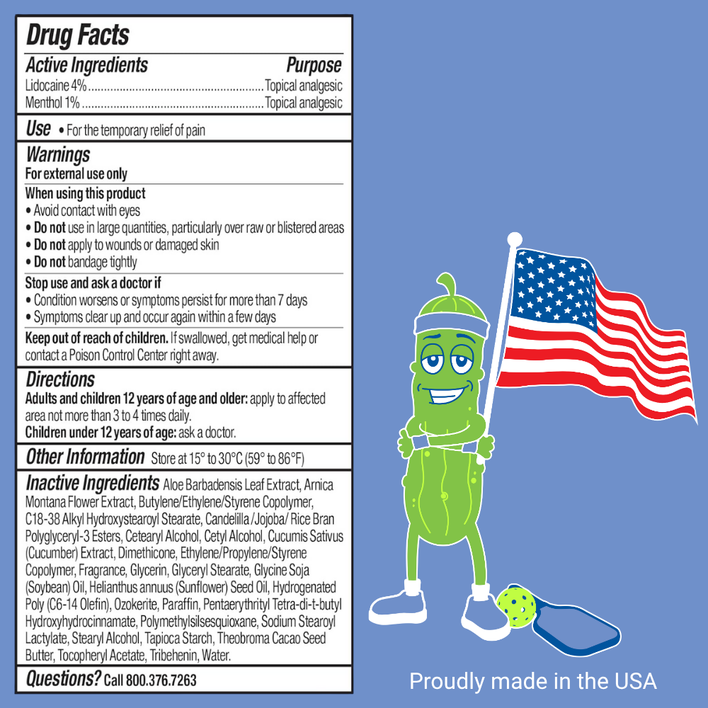 Drug facts label with a cartoon character holding an American flag on a blue background