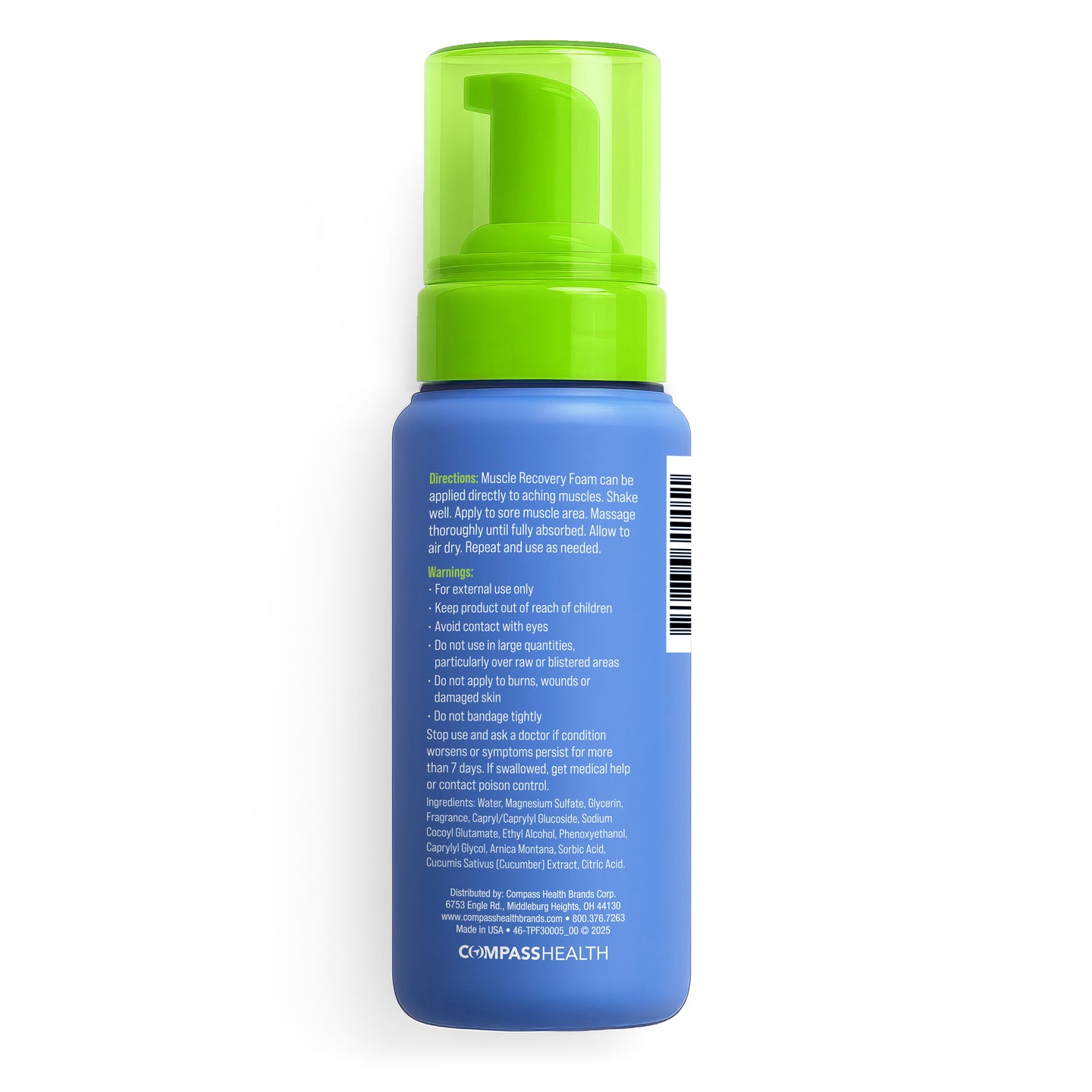 Blue bottle with green cap on a white background